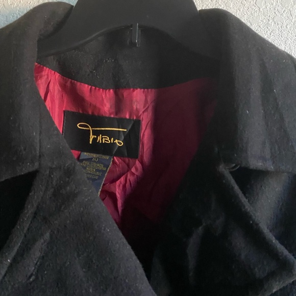 Vtg Fabio Wool Elegant Black Double-Breasted Black Peacoat Office Siren Coat L - Picture 8 of 16